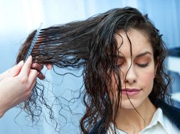 attractive woman in hair salon making new haircut