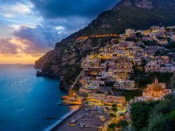 positano, sunset, dawn, italy, amalfi, coast, "amalfi coast", beach, mediterranean, campania, sorrento, salerno, ravello, landscape, see, ocean, travel, colorful, town, tourism, resort, sunshine, coastal, seaside, seascape, hotels, tourists, residential, village, nature, italian