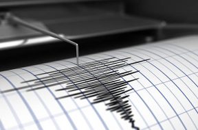 Seismograph with paper in action and earthquake - 3D Rendering