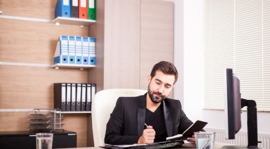 Businessman working in his office