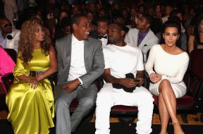 LOS ANGELES, CA - JULY 01:  (L-R) Singer Beyonce, rappers Jay-Z and Kanye West and television personality Kim Kardashian attend the 2012 BET Awards at The Shrine Auditorium on July 1, 2012 in Los Angeles, California.  (Photo by Christopher Polk/Getty Images For BET)
